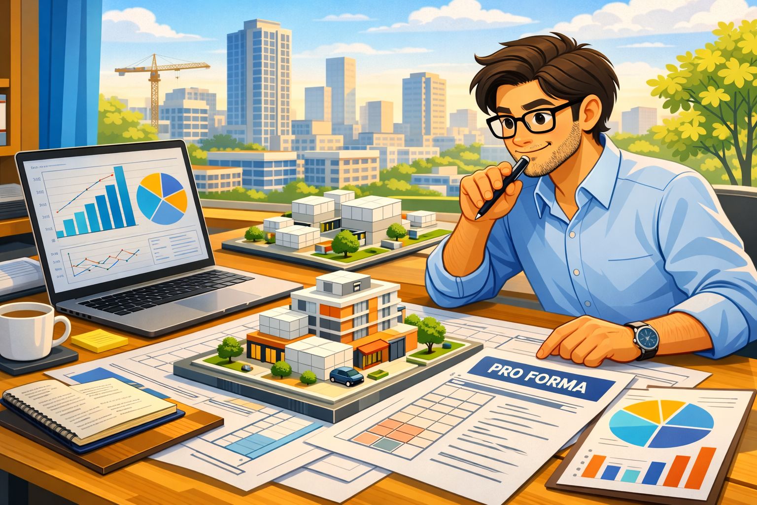 Real Estate Developer Reviewing a Pro Forma and Site Plan